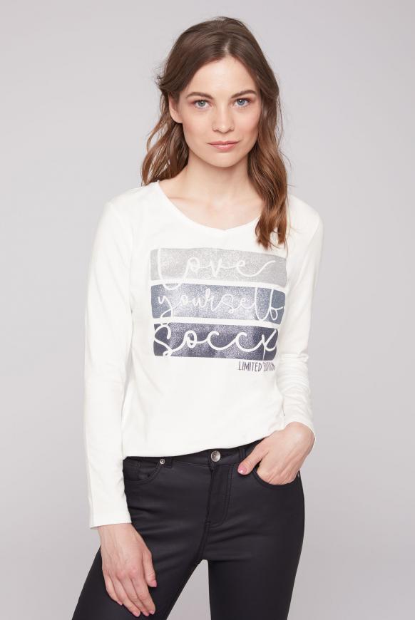 Langarmshirt mit V-Ausschnitt und Artwork