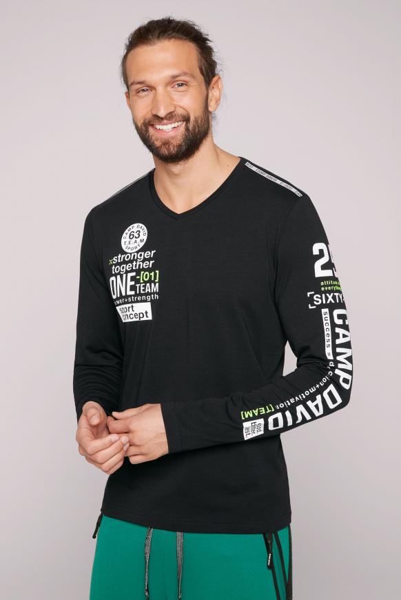 Langarmshirt mit V-Neck und Folienprints