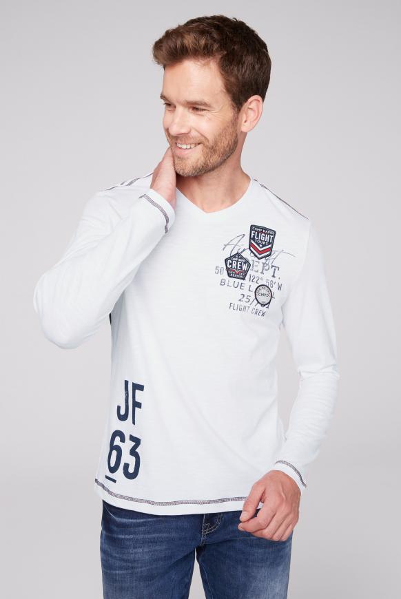 Langarmshirt mit V-Neck und Logo-Artworks