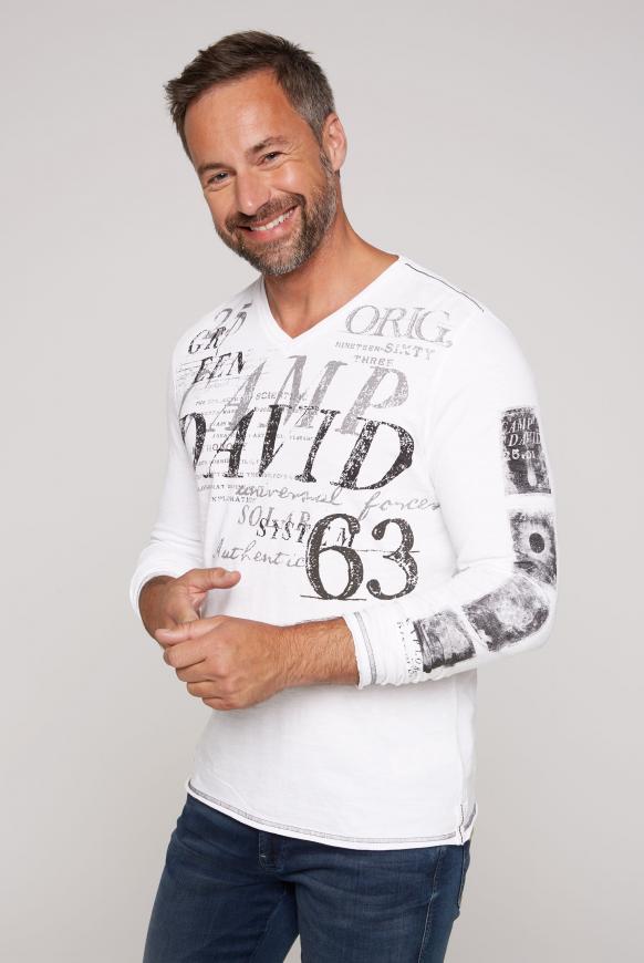 Langarmshirt mit V-Neck und Logo Prints