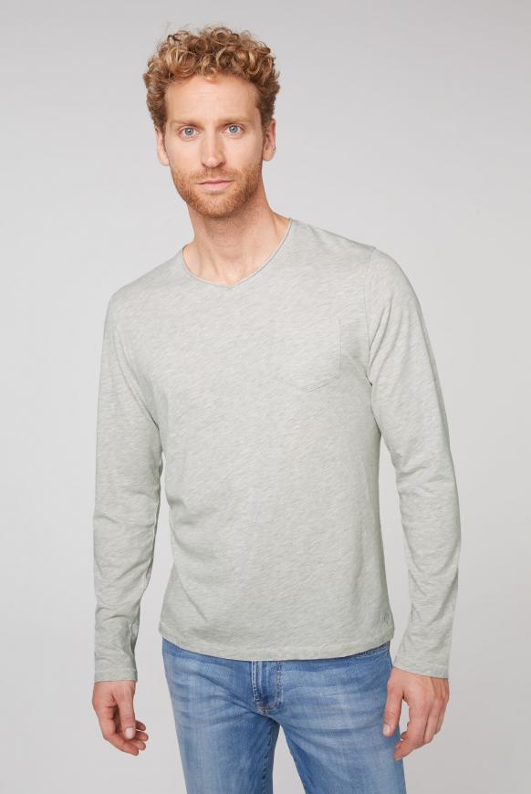 Langarmshirt mit V-Neck und Tasche