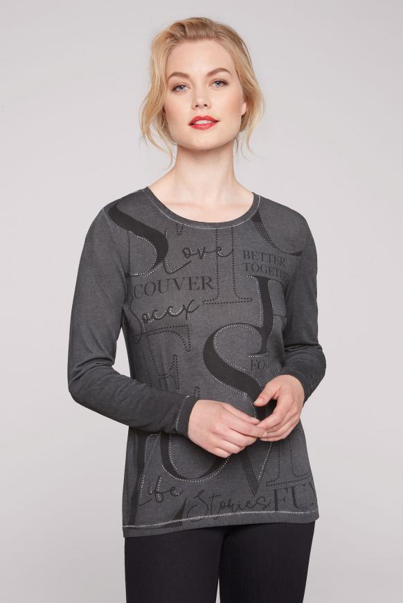Langarmshirt mit Wording-Artwork concrete grey