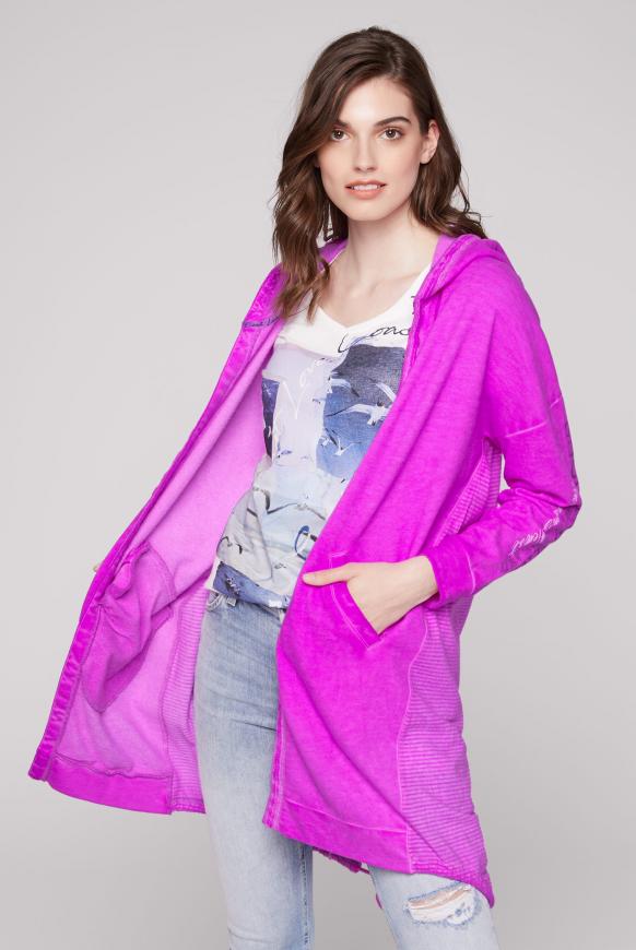 Lange Kapuzenjacke im Materialmix mit Prints