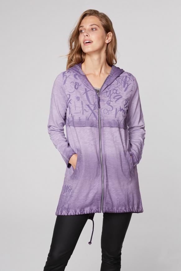 Lange Kapuzenjacke mit Print und Tapes