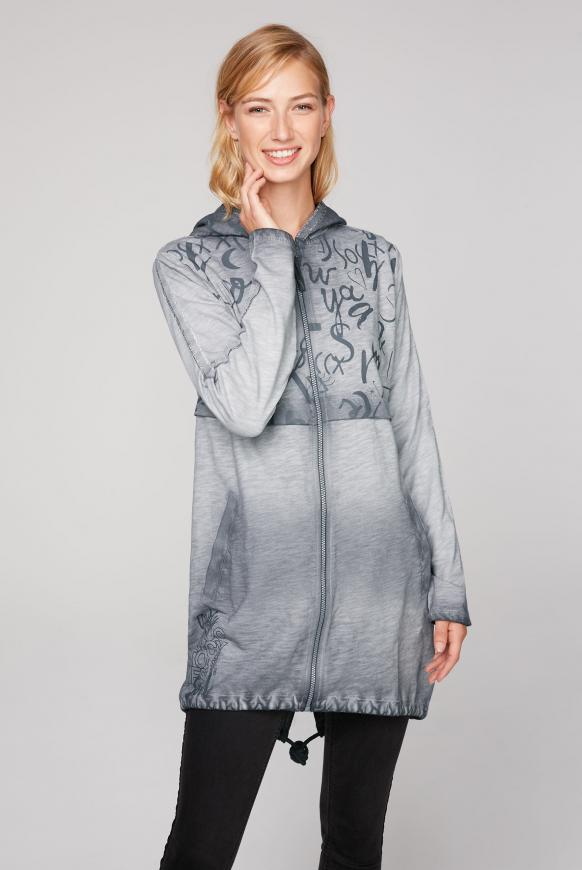 Lange Kapuzenjacke mit Print und Tapes