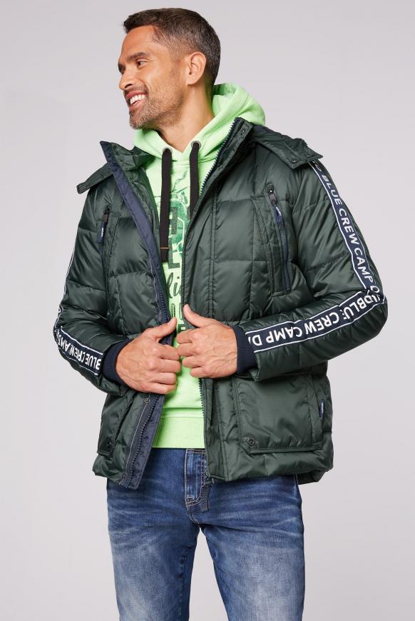 Lange Steppjacke mit Kapuze und Logo-Tapes