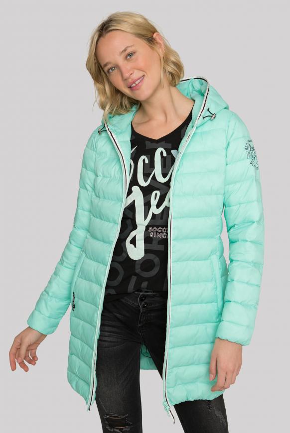 Lange Steppjacke mit Streifen-Tape