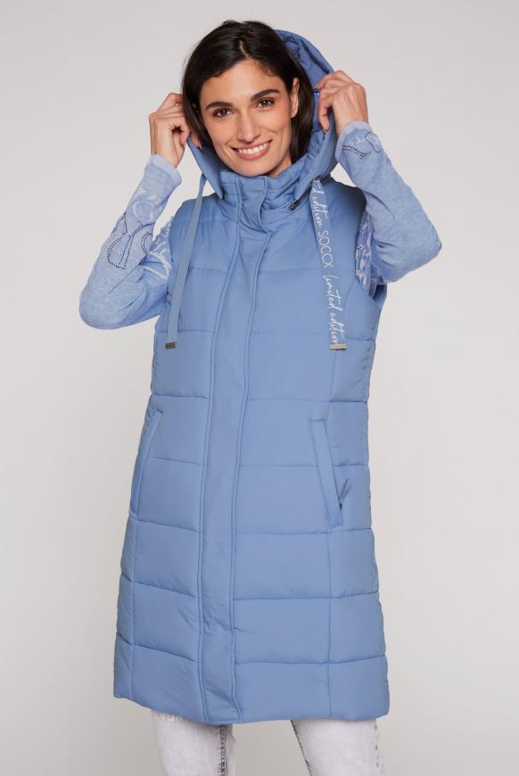 Lange Steppweste mit abtrennbarer Kapuze happy blue