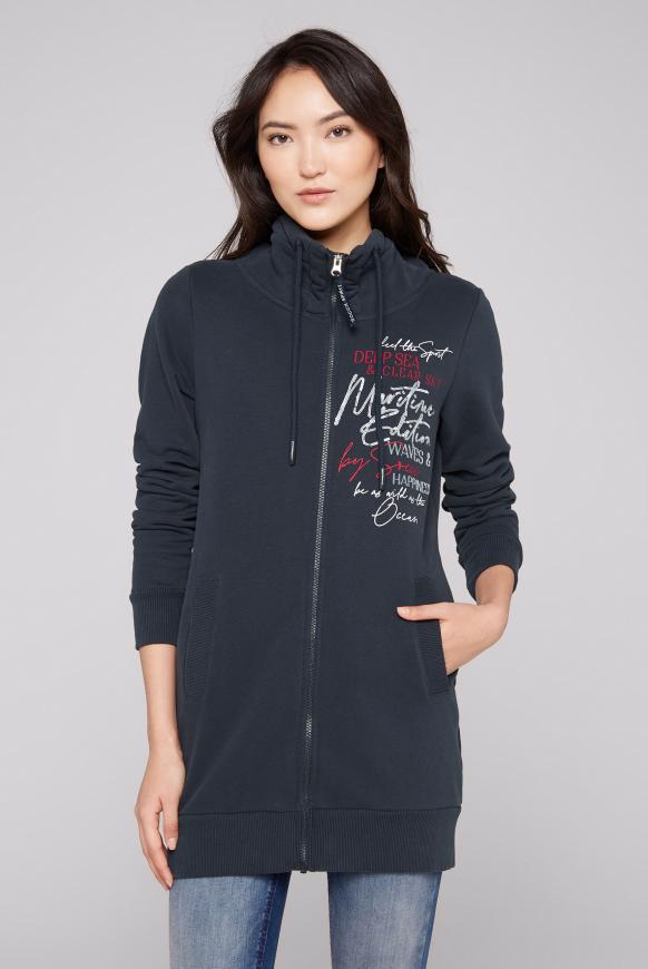 Lange Sweatjacke mit hohem Kragen