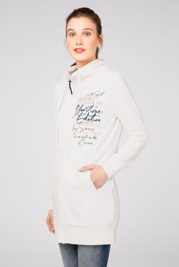 Lange Sweatjacke mit hohem Kragen