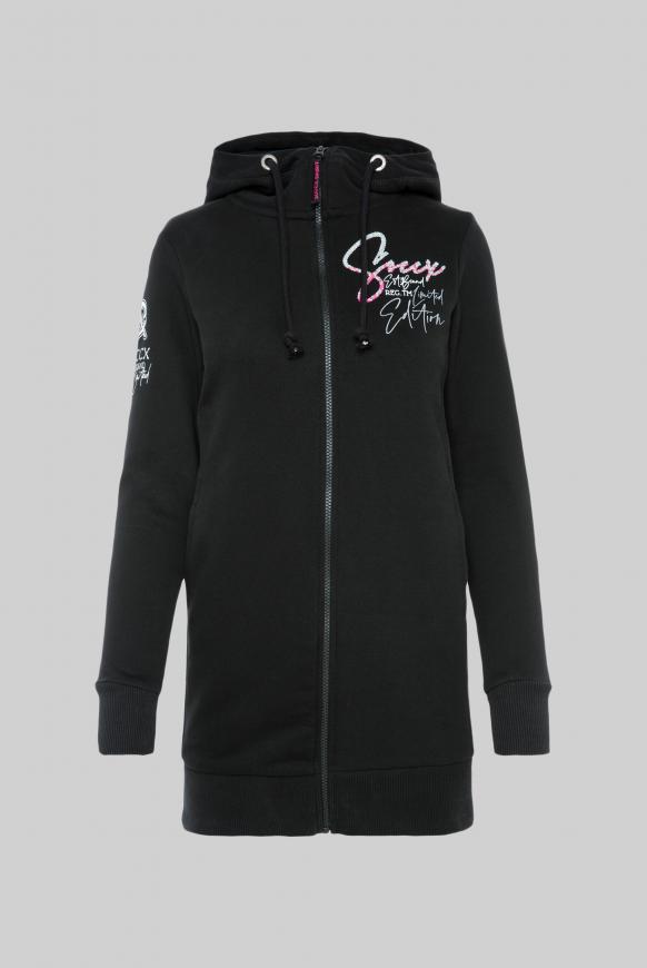 Lange Sweatjacke mit Kapuze