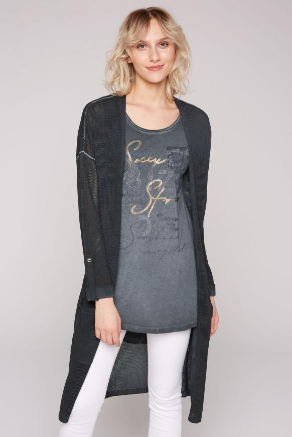Langer Cardigan mit Mesh-Struktur