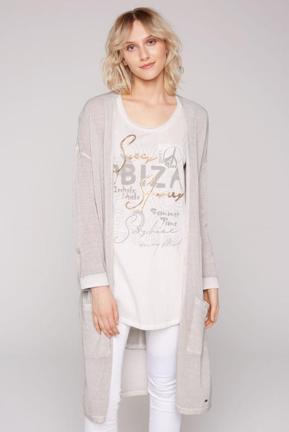Langer Cardigan mit Mesh-Struktur