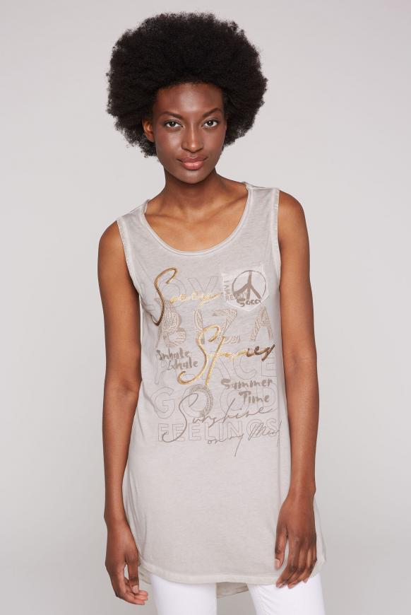 Langes Top im Materialmix mit Artwork