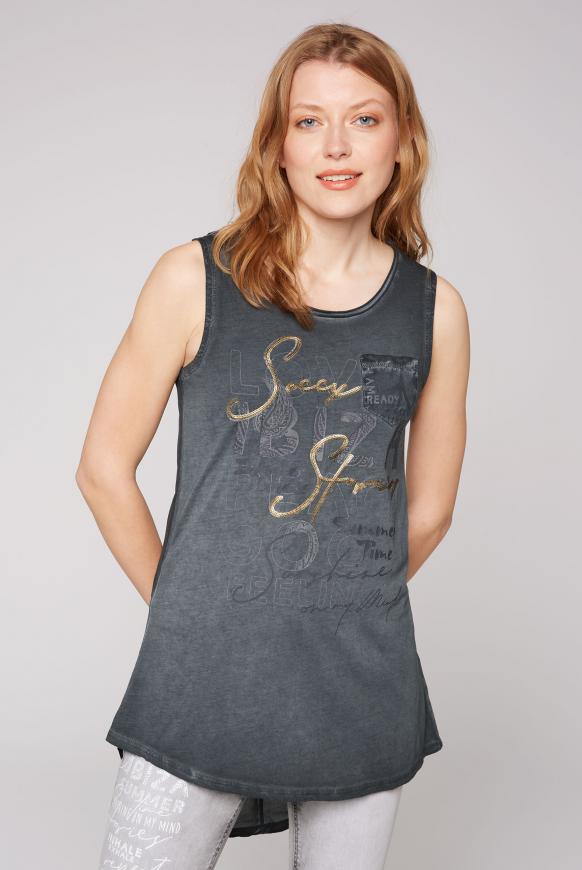 Langes Top im Materialmix mit Artwork