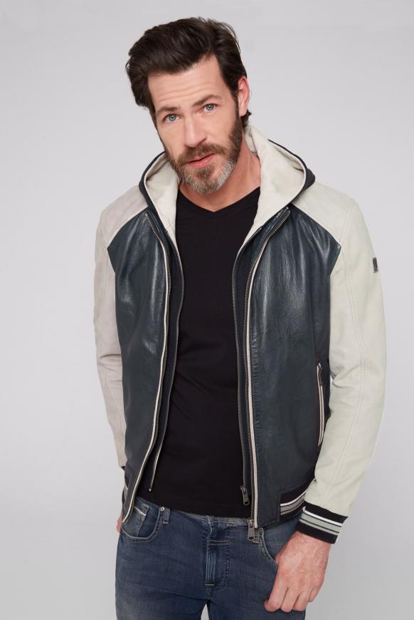 Lederjacke im College-Stil mit Kapuzeneinsatz