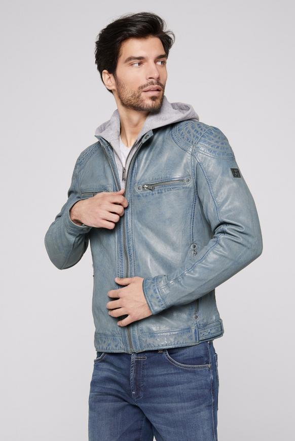 Lederjacke im Used Look mit Kapuzeneinsatz