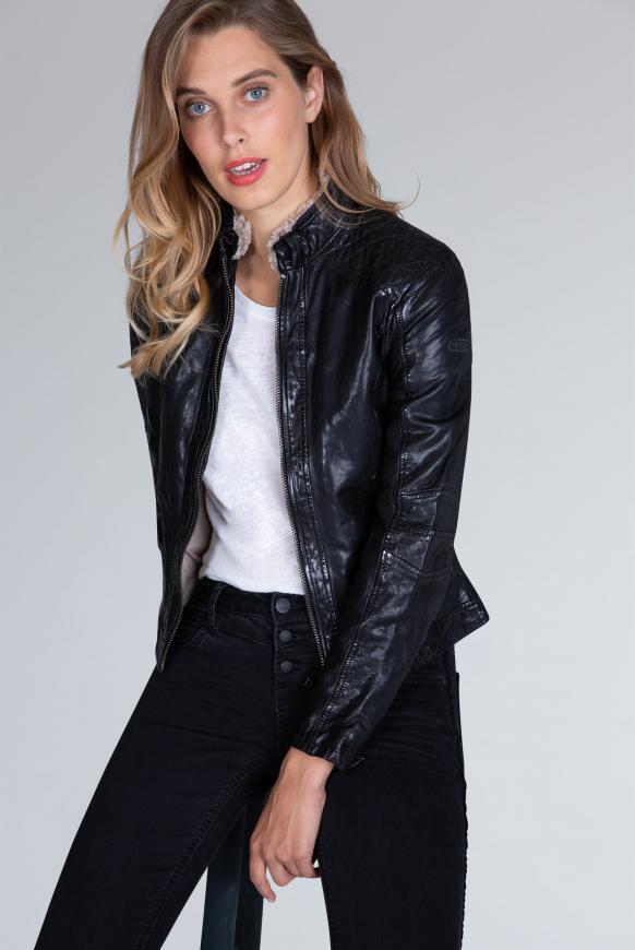 Lederjacke im Vintage Look mit Fake Fur