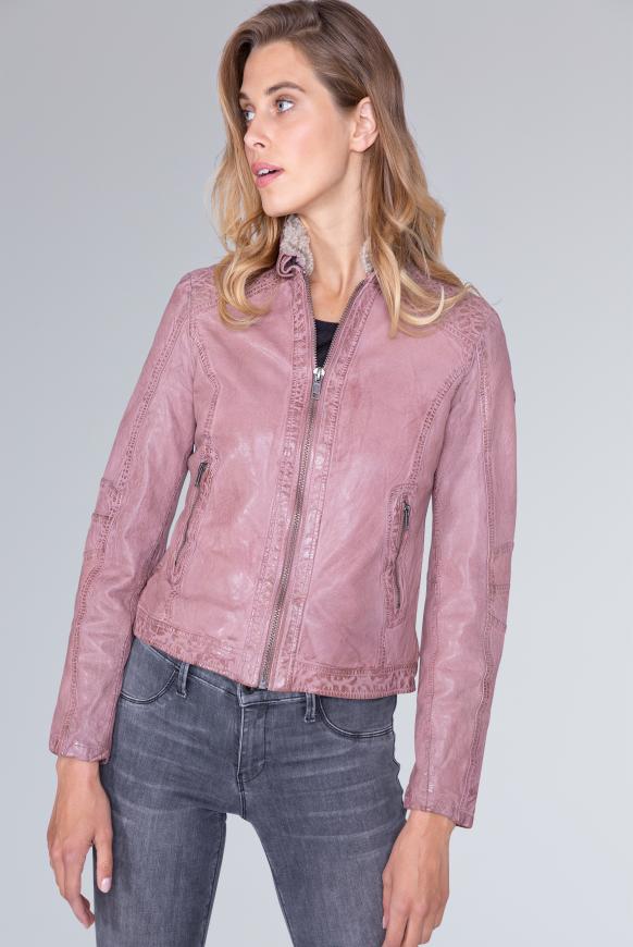 Lederjacke im Vintage Look mit Fake Fur