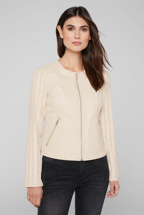Lederjacke mit Mesh-Streifen cream