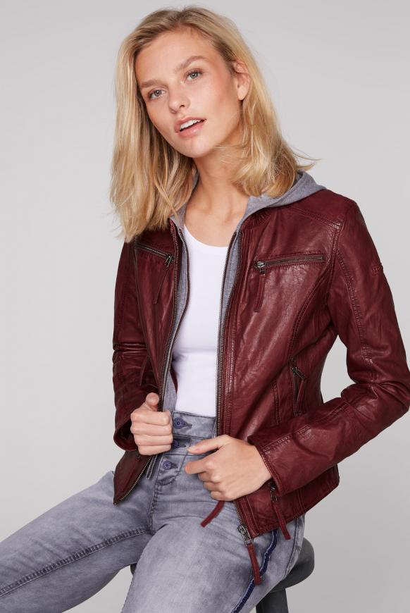 Lederjacke mit Sweat-Kapuzeneinsatz