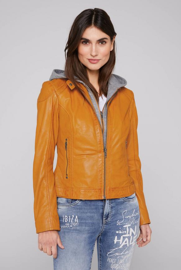 Lederjacke mit Sweat-Kapuzeneinsatz