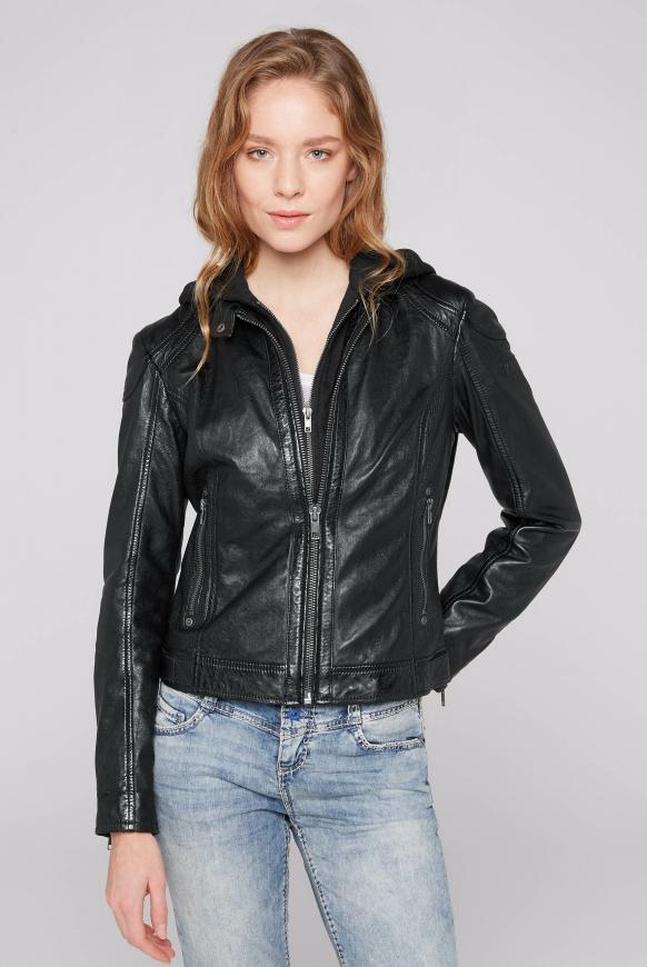 Lederjacke mit Sweat-Kapuzeneinsatz
