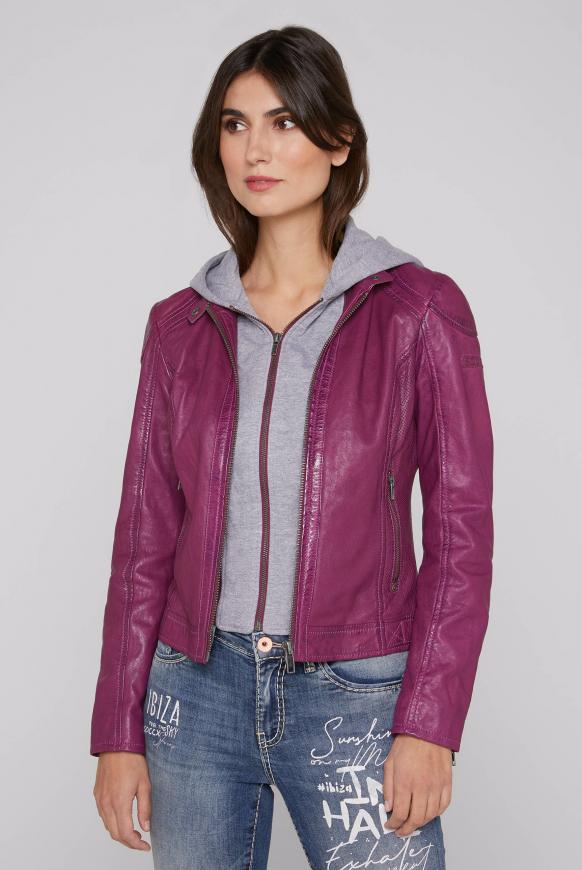 Lederjacke mit Sweat-Kapuzeneinsatz