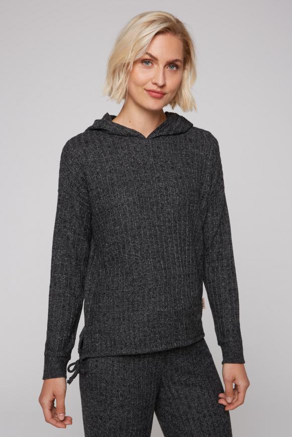 Leichter Rippstrick-Pullover mit Kapuze