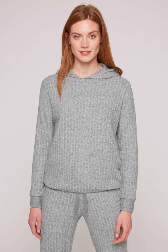 Leichter Rippstrick-Pullover mit Kapuze grey melange