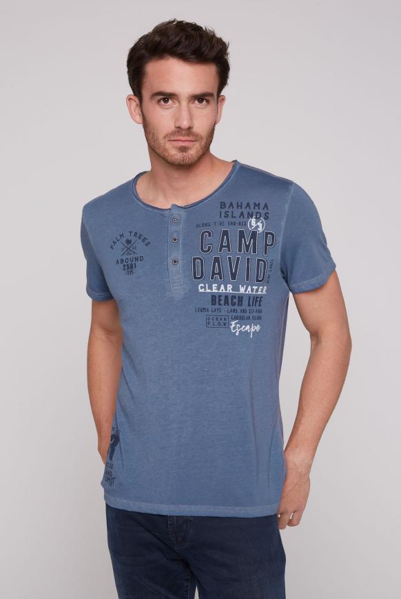 Leichtes Henley-Shirt mit Label Prints surf grey