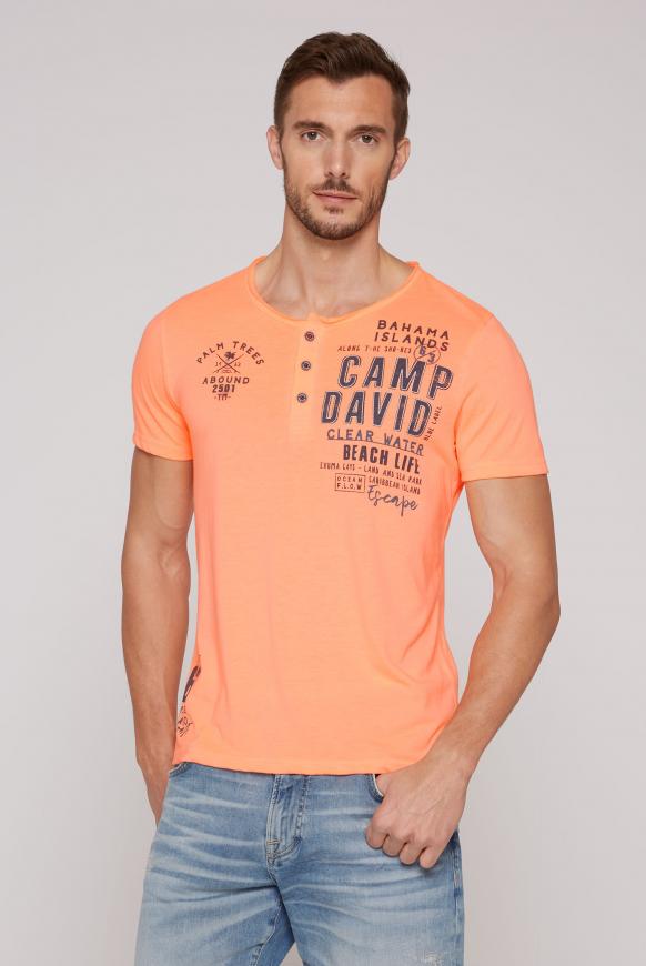 Leichtes Henley-Shirt mit Label Prints sunset neon