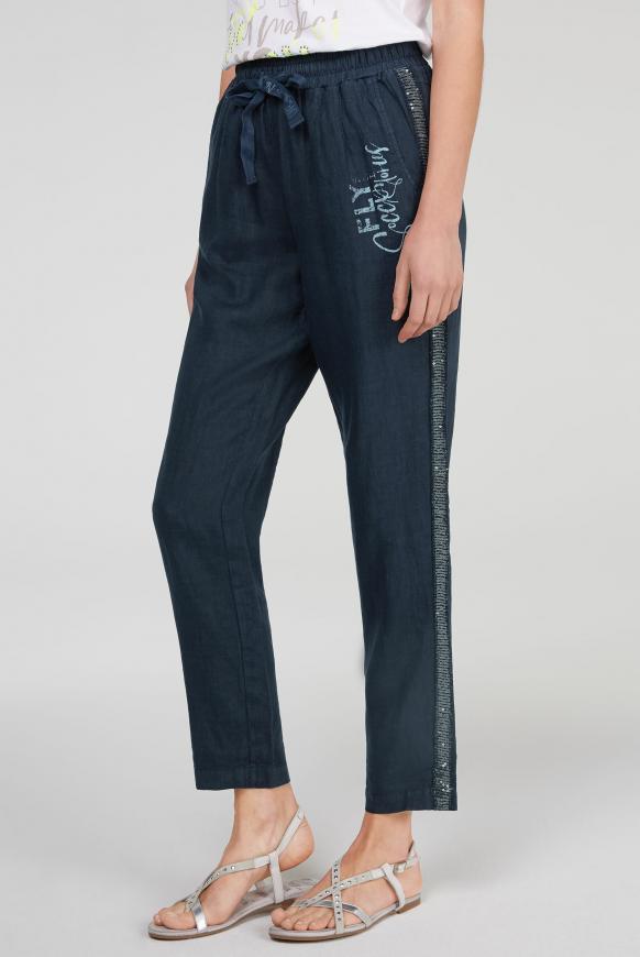 Leinenhose mit Paillettentape an den Seiten