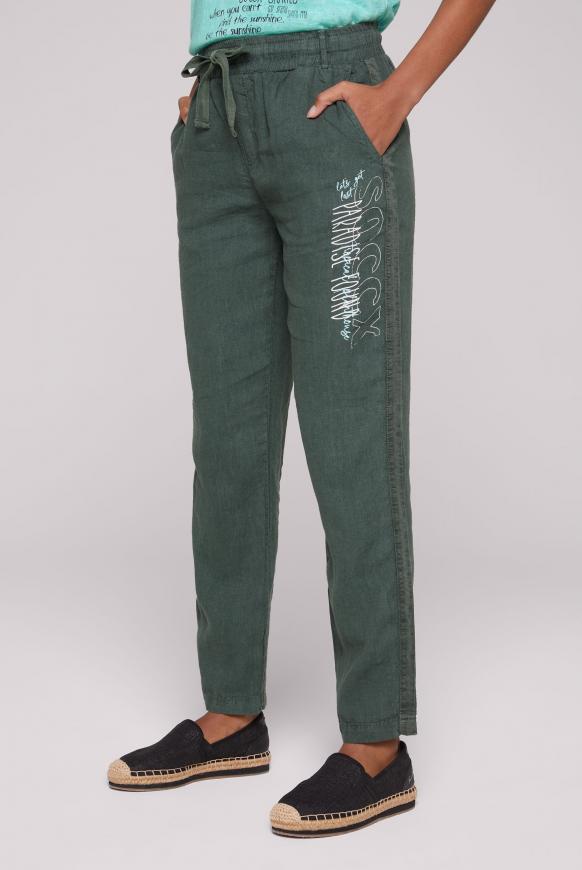 Leinenhose mit Seitentape und Label Print