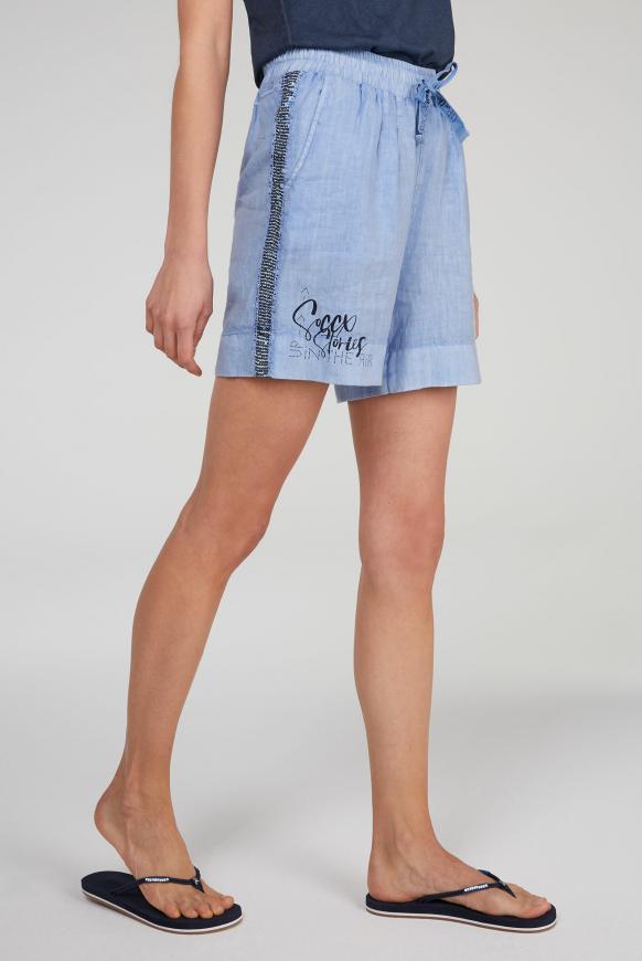 Leinenshorts mit Paillettentape