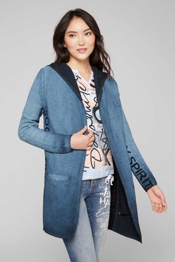 Long Cardigan mit Kapuze, Taschen und Logo