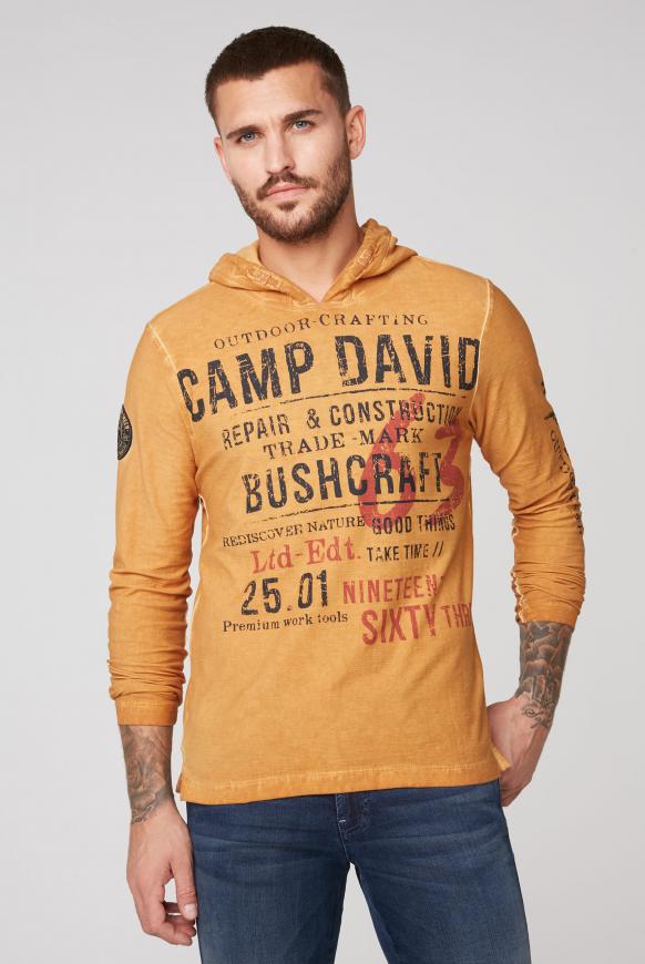 Longsleeve mit Kapuze und Label Prints