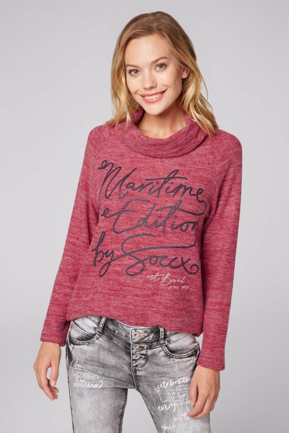 Melierter Rollkragenpullover mit Glitter Print