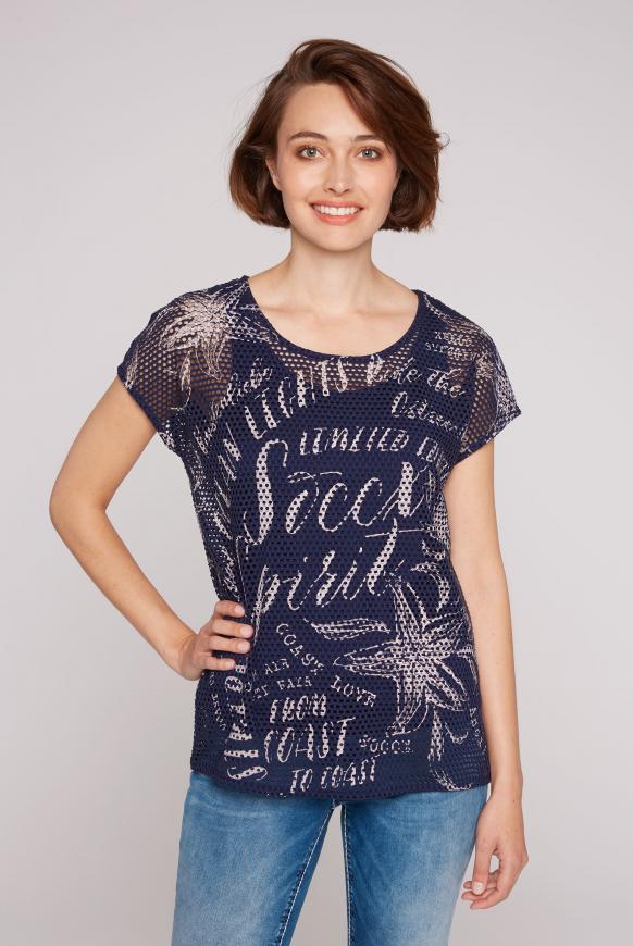 Mesh-T-Shirt mit All Over Print und Top 2-in-1 blue navy