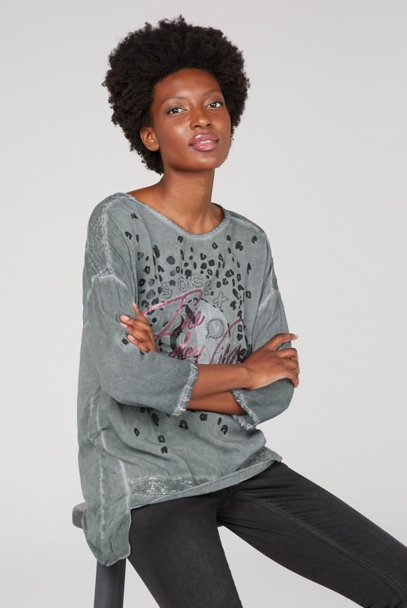 Oversized-Bluse mit Pailletten und Artwork