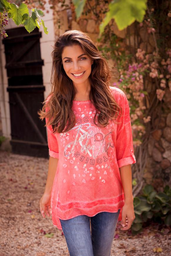 Oversized-Bluse mit Pailletten und Artwork