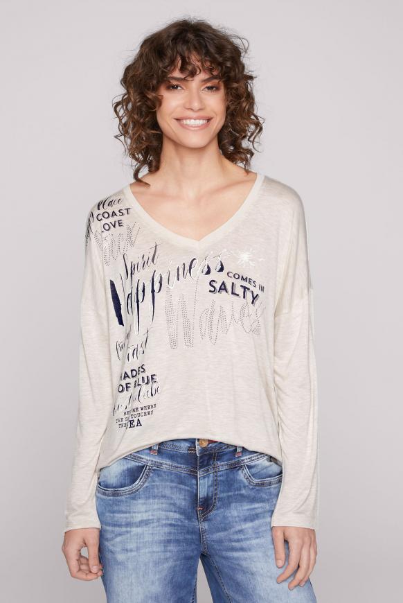 Oversized-Langarmshirt mit Artwork light beige melange