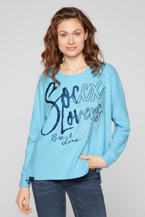 Oversized Pullover mit Glitter Print clear blue