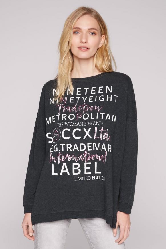 Oversized Sweatshirt mit Pailletten-Wording anthra melange