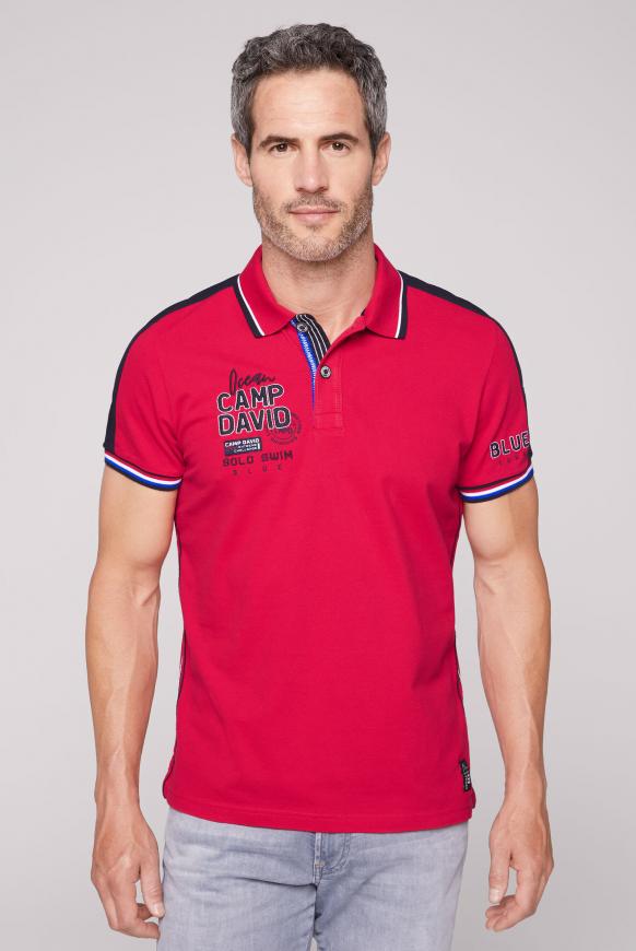 Pikee-Polo mit Farbstreifen und Logo-Stickereien royal red