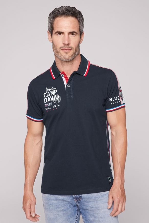 Pikee-Polo mit Farbstreifen und Logo-Stickereien shadow navy