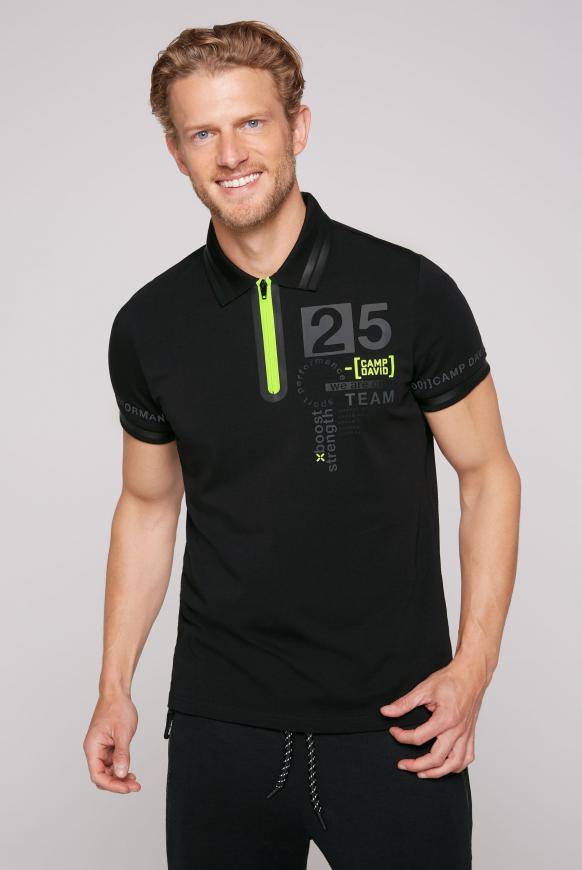Polo mit Reißverschluss und Logo Prints black