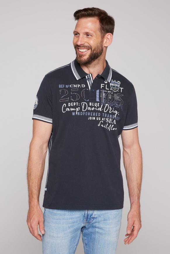 Polo mit Tippings an Kragen und Bündchen deep sea
