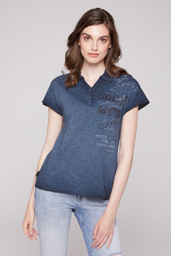 Poloshirt aus Flammgarn mit Artwork blue navy