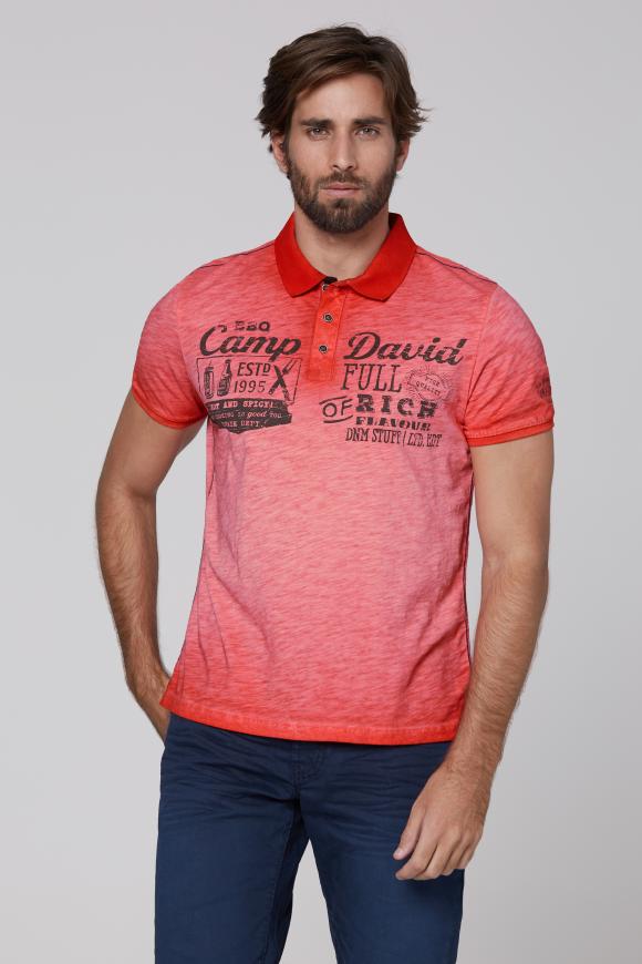 Poloshirt aus Flammgarn mit Vintage Print